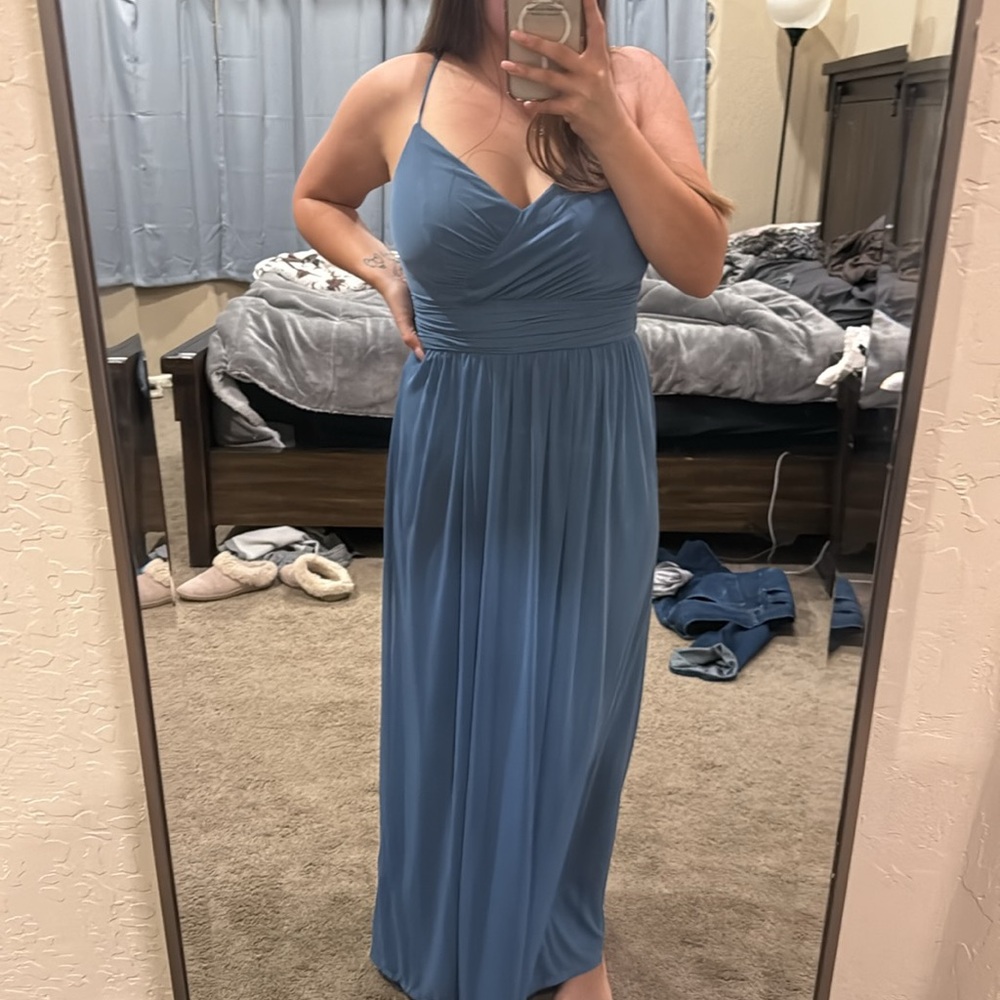 David's Bridal Dusty Blue Maxi Dress